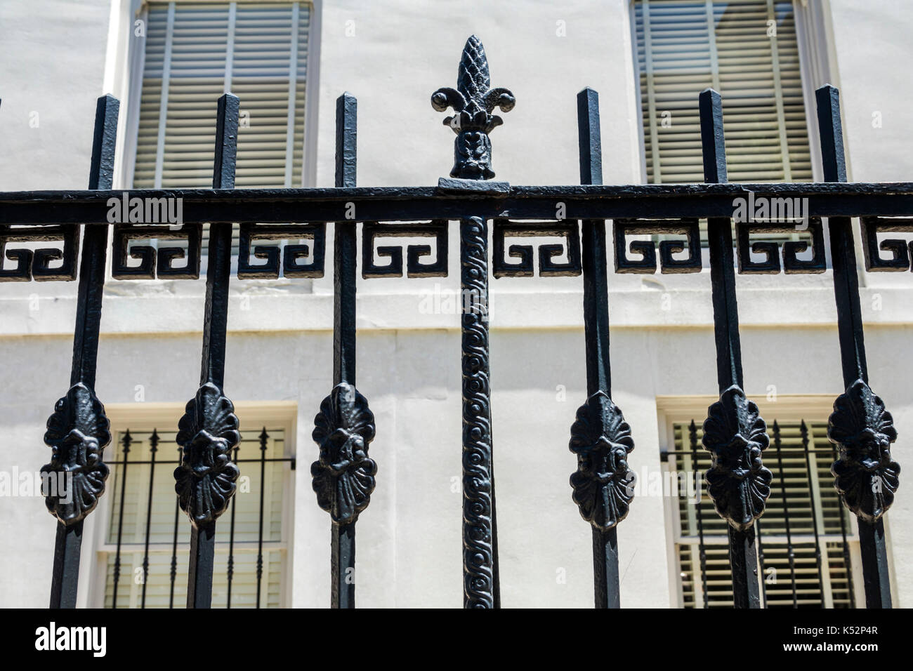 Savannah Georgia,quartiere storico,Chippewa Square,First Baptist Church,esterno,portico,ferro ornamentale,USA Stati Uniti America Nord America Foto Stock