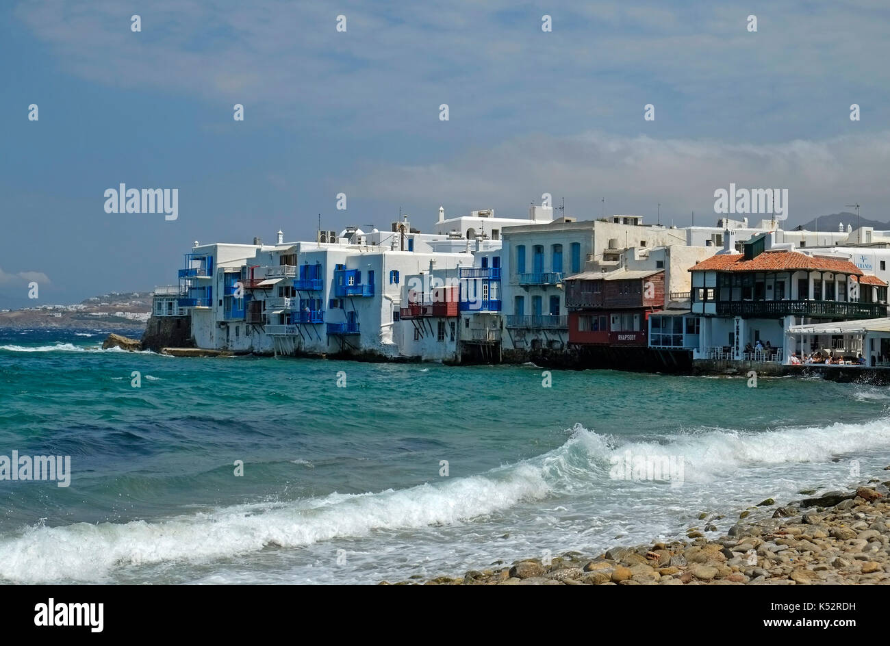 Piccola area di Venezia Isola di Mykonos Chora Cicladi isola del Mar Egeo Grecia UE Unione europea EUROPA Foto Stock