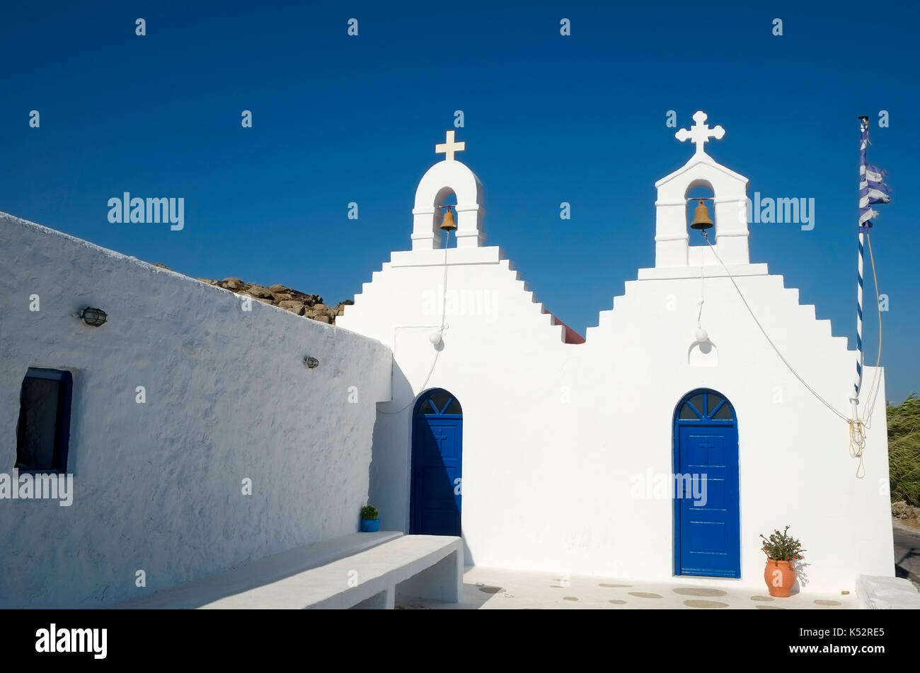 Chiesa Greco Ortodossa Cappella isola di Miconos Mykonos Cyclades Grecia UE Unione europea EUROPA Foto Stock