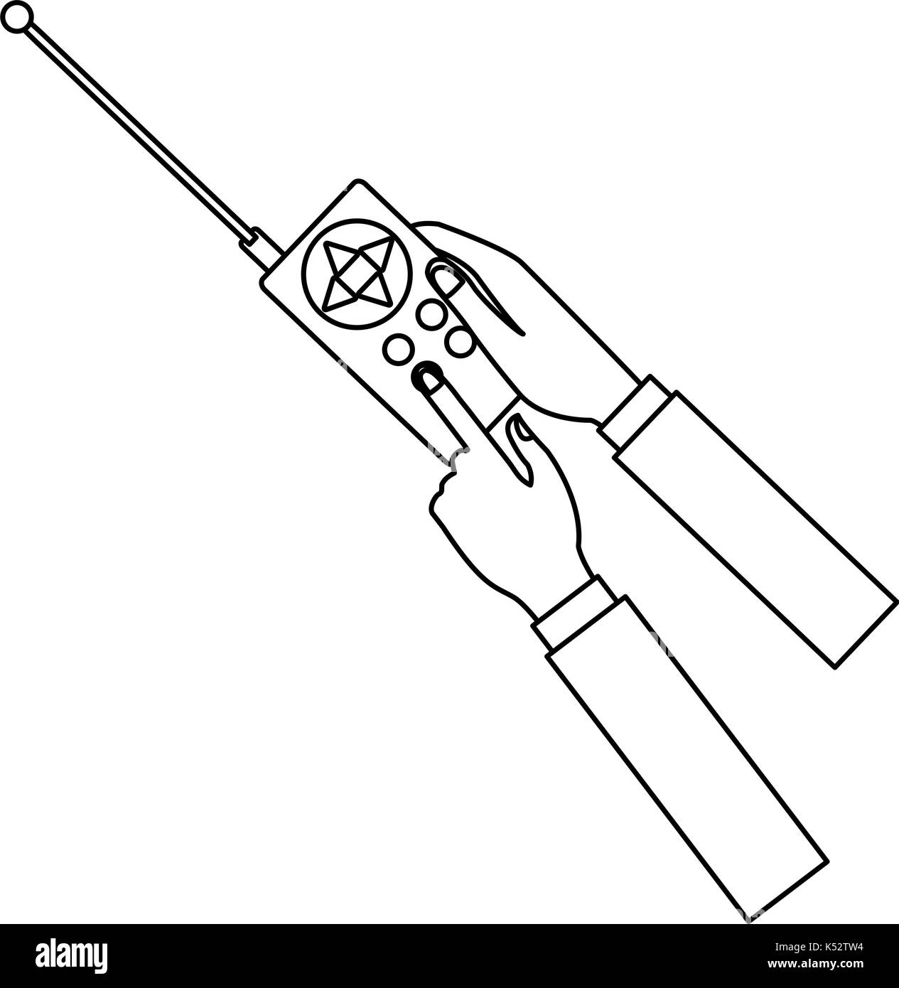 Mani che detiene il controllo remoto per avanzati fuchi con antenna Illustrazione Vettoriale
