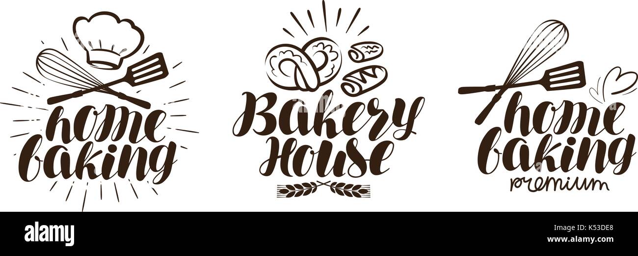 Panificio, bakehouse logo o etichetta. home lettering di cottura Illustrazione Vettoriale