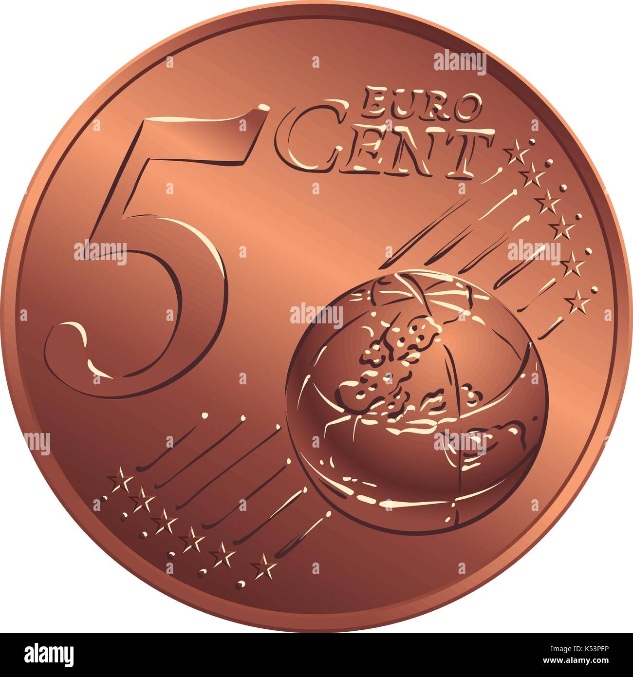 Vector denaro Moneta di bronzo di 5 centesimo di euro Illustrazione Vettoriale