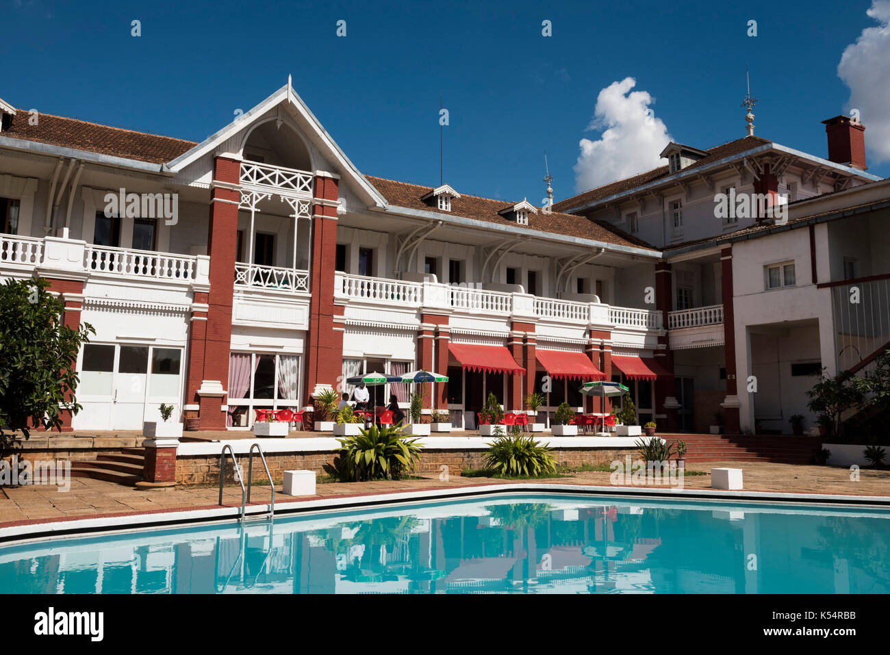 Piscina di Colonial Hotel des Thermes, Antsirabe, Madagascar Foto Stock