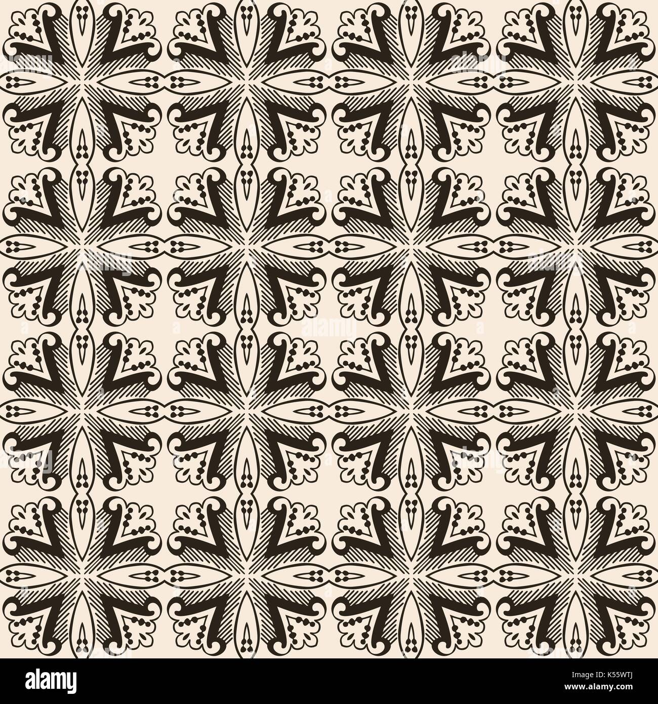 Seamless pattern illustrato fatta di elementi astratti in beige e nero Illustrazione Vettoriale