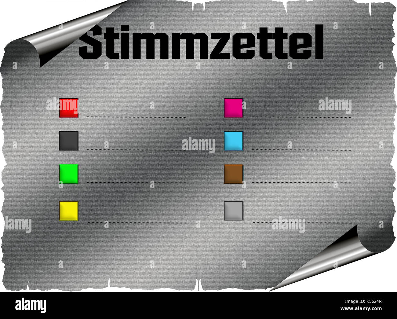 Urne o anche scrutinio elettorale con diverse caselle colorate per selezionare. Foto Stock