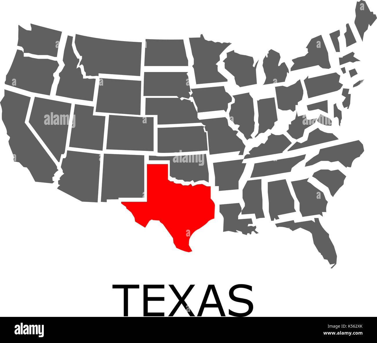 Al confine con la mappa degli stati uniti con lo Stato del texas contrassegnati con il colore rosso. Illustrazione Vettoriale