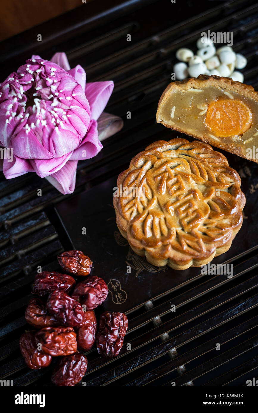 Tradizionale gourmet Cinese mooncake festosa dessert di pasticceria Foto Stock