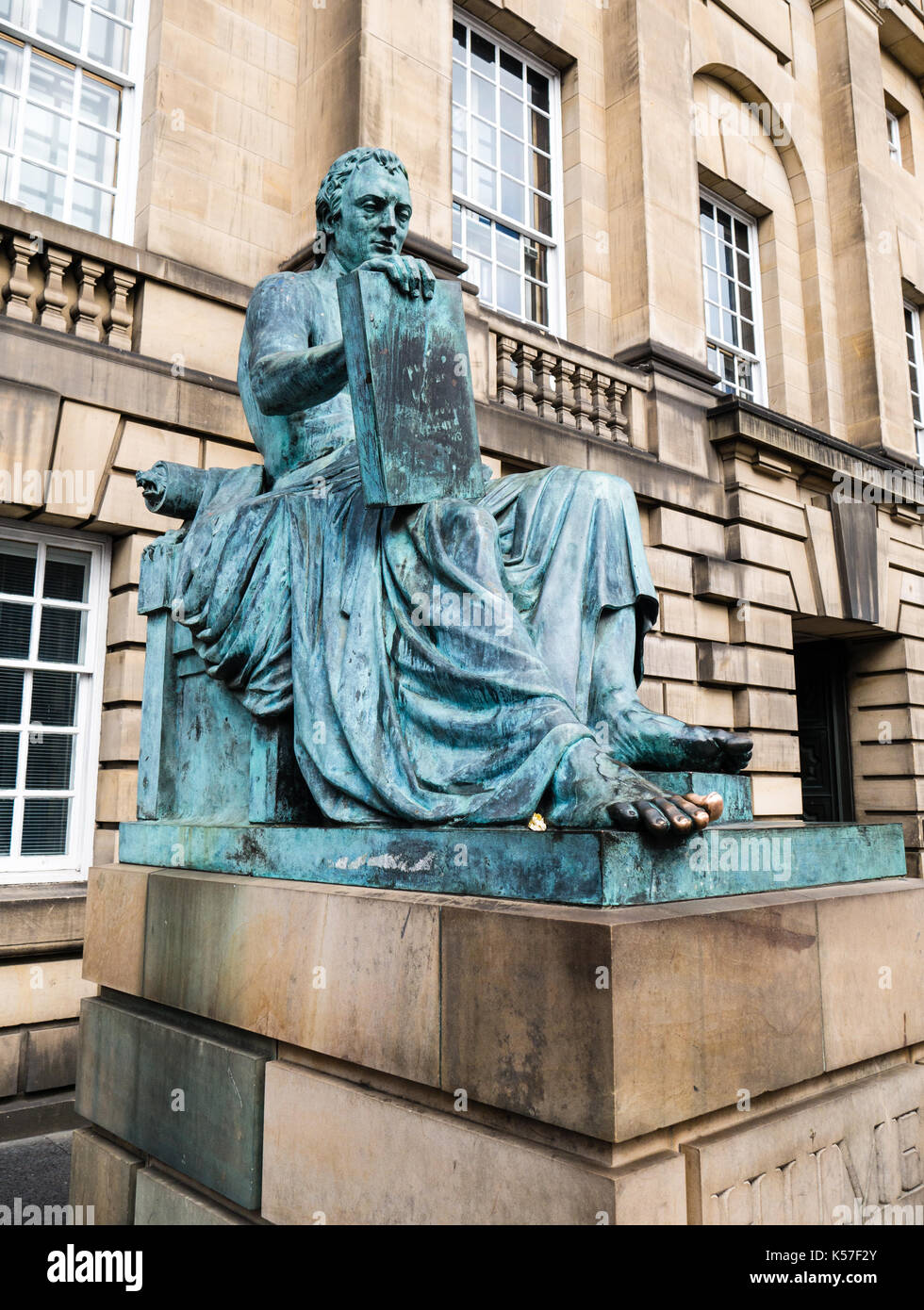 David Hume statua, Edimburgo Alta Corte, Città Vecchia, Edimburgo, Scozia, GB. Foto Stock