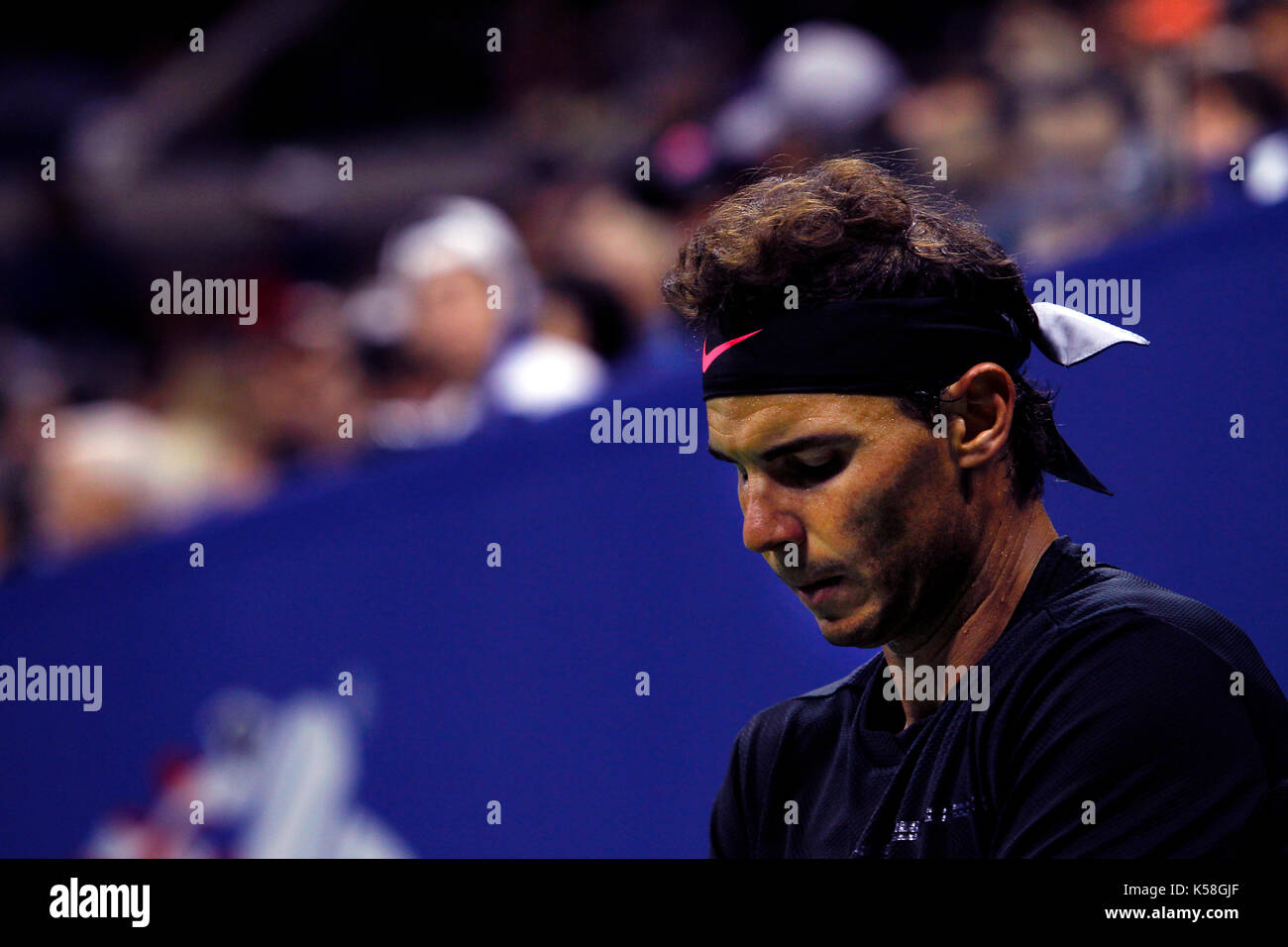 New York, Stati Uniti. 08 Sep, 2017. US Open Tennis: New York, 8 settembre, 2017 - Rafael Nadal di Spagna durante la sua vittoria su Argentina Juan Martin Del Potro a conclusione dei loro semi finale corrisponde a US Open a Flushing Meadows, New York. Credito: Adam Stoltman/Alamy Live News Foto Stock