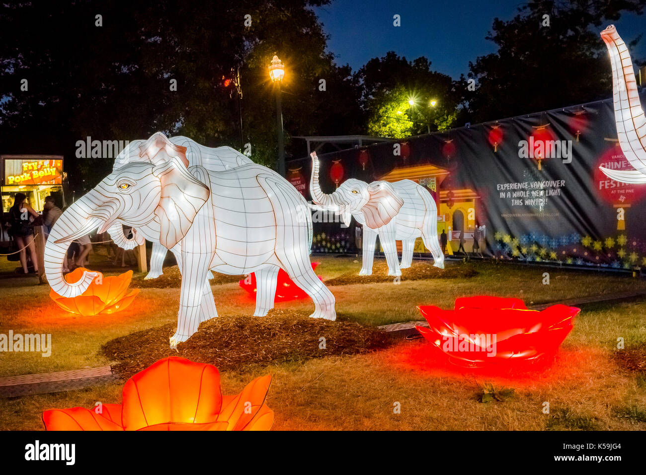 Elephant lanterne cinesi promozione festa delle lanterne, Vancouver, British Columbia, Canada. Foto Stock