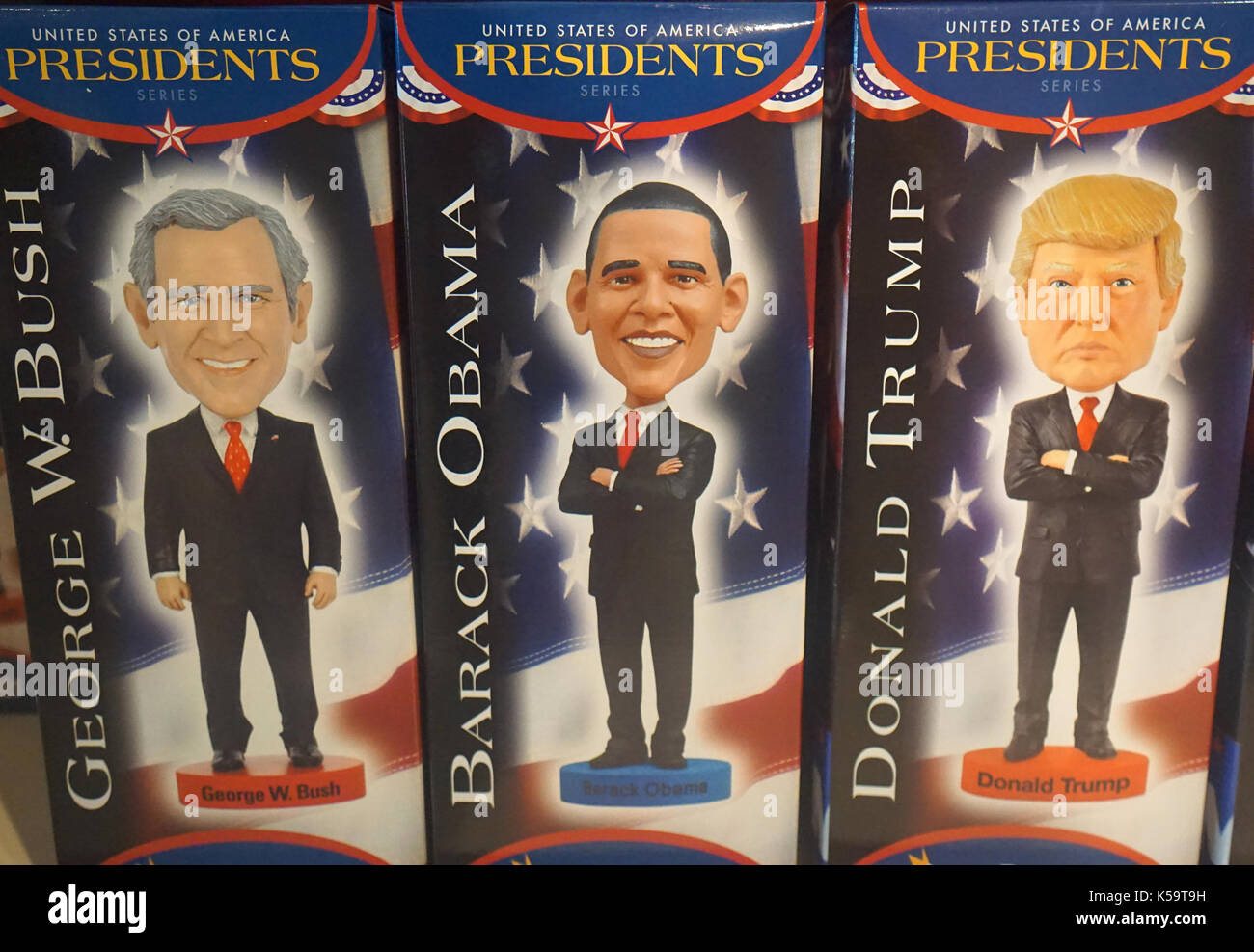 Tre presidenziali bambole bobblehead Foto Stock