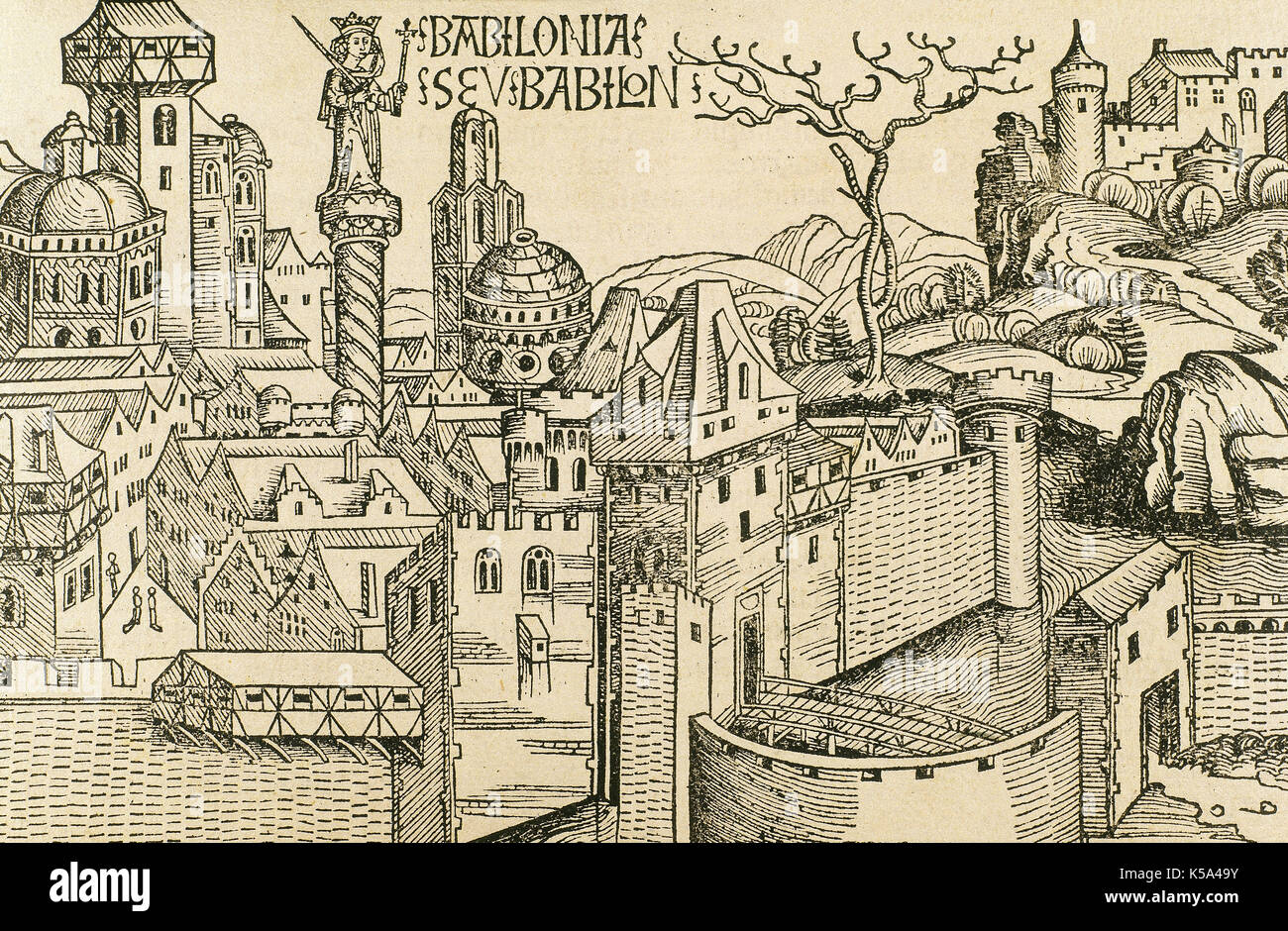 Babilon. Incisione. Liber chronicarum, 1493. Foto Stock