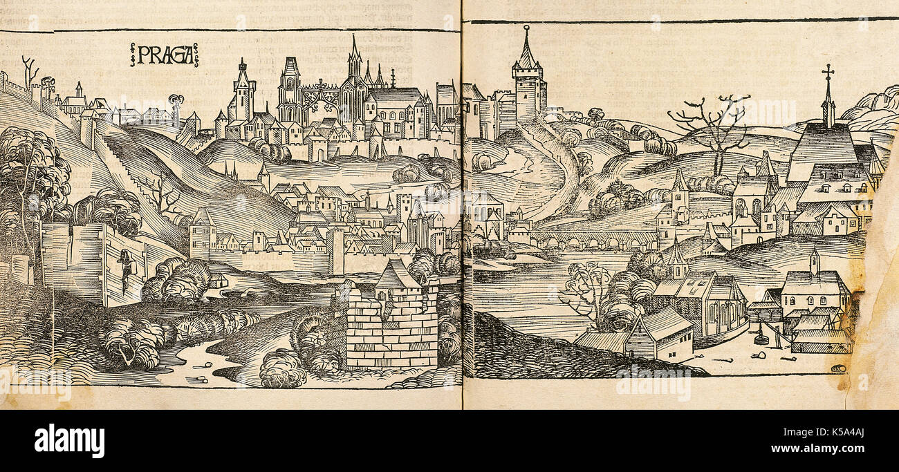 Praga. Incisione. Liber chronicarum, 1493. Foto Stock