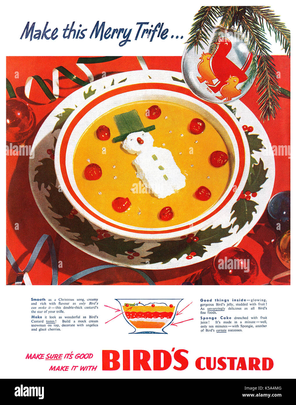 1949 Natale inglese pubblicità per Bird la crema pasticcera. Foto Stock