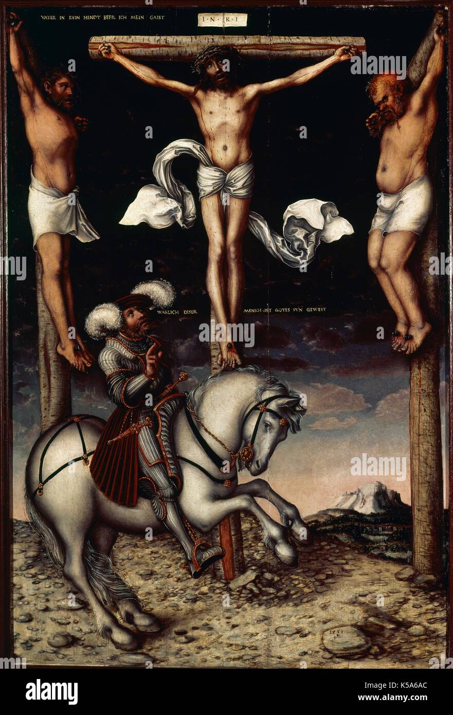 Lucas Cranach il Vecchio (1472-1553). Artista del Rinascimento tedesco. Calvario (1538). Olio su tavola. Museo di Belle Arti. Siviglia, in Andalusia, Spagna. Foto Stock