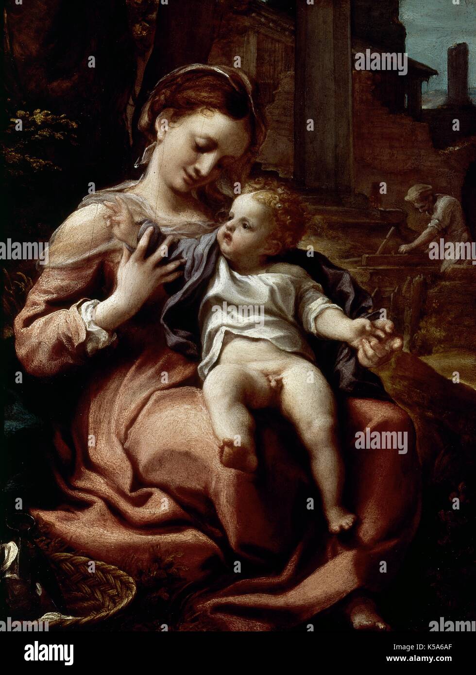 Arte rinascimentale. Antonio Allegri da Correggio (1489-1534). Pittore italiano. Madonna del cesto (circa 1525). National Gallery di Londra, Inghilterra. Foto Stock