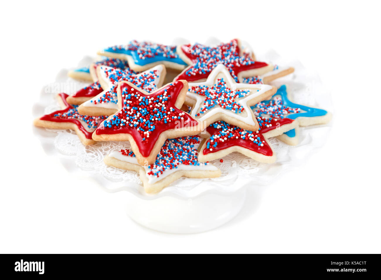 A forma di stella i cookie di zucchero in rosso, bianco e blu Foto Stock