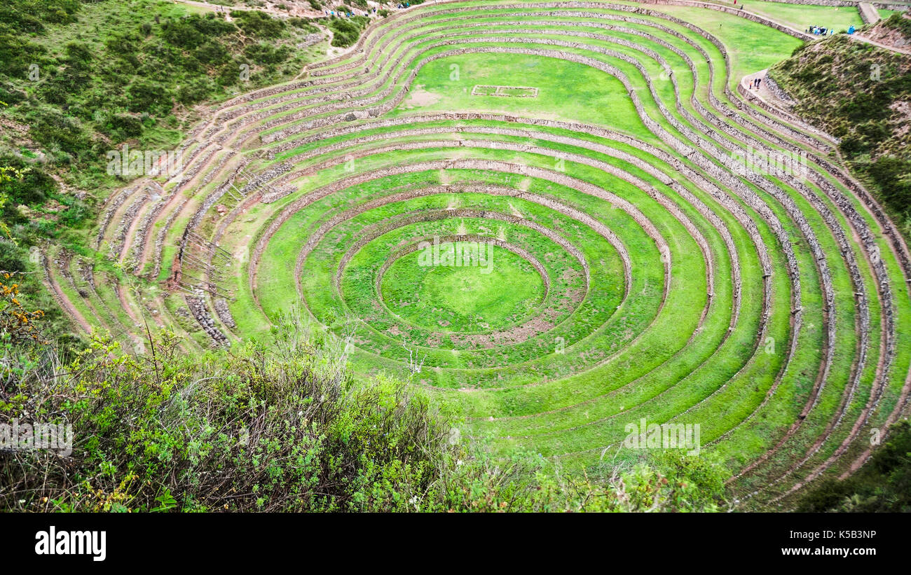 Inca antiche terrazze circolari di Moray (Stazione di Esperimento Agricola), Perù Foto Stock