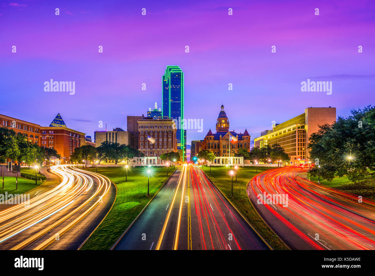 Dallas, Texas, Stati Uniti d'America paesaggio urbano di Dealey Plaza. Foto Stock