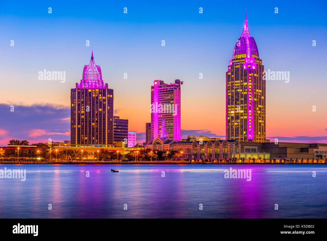 Mobile, Alabama, Stati Uniti d'America fiume skyline. Foto Stock