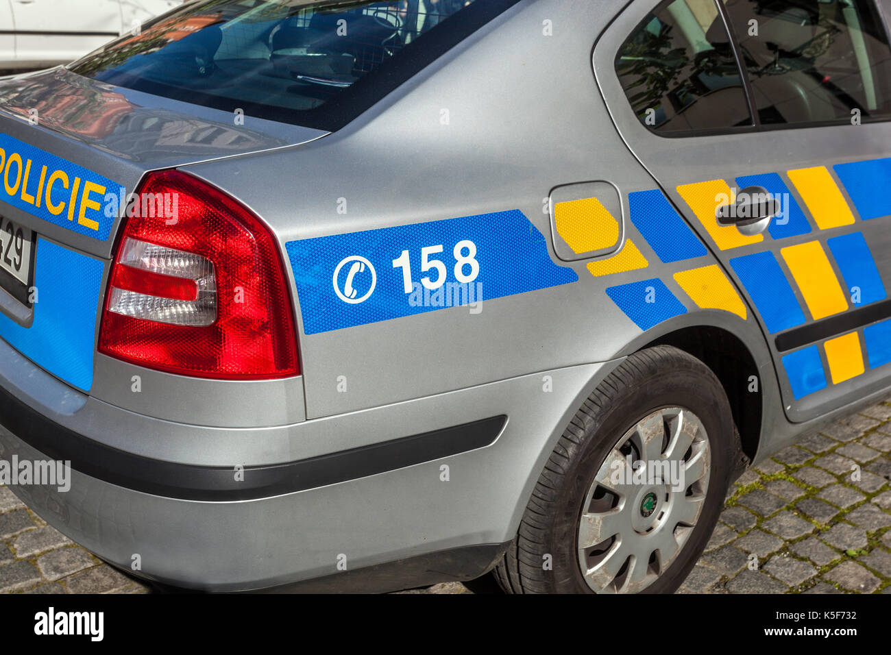 Dettagli auto della polizia ceca Foto Stock