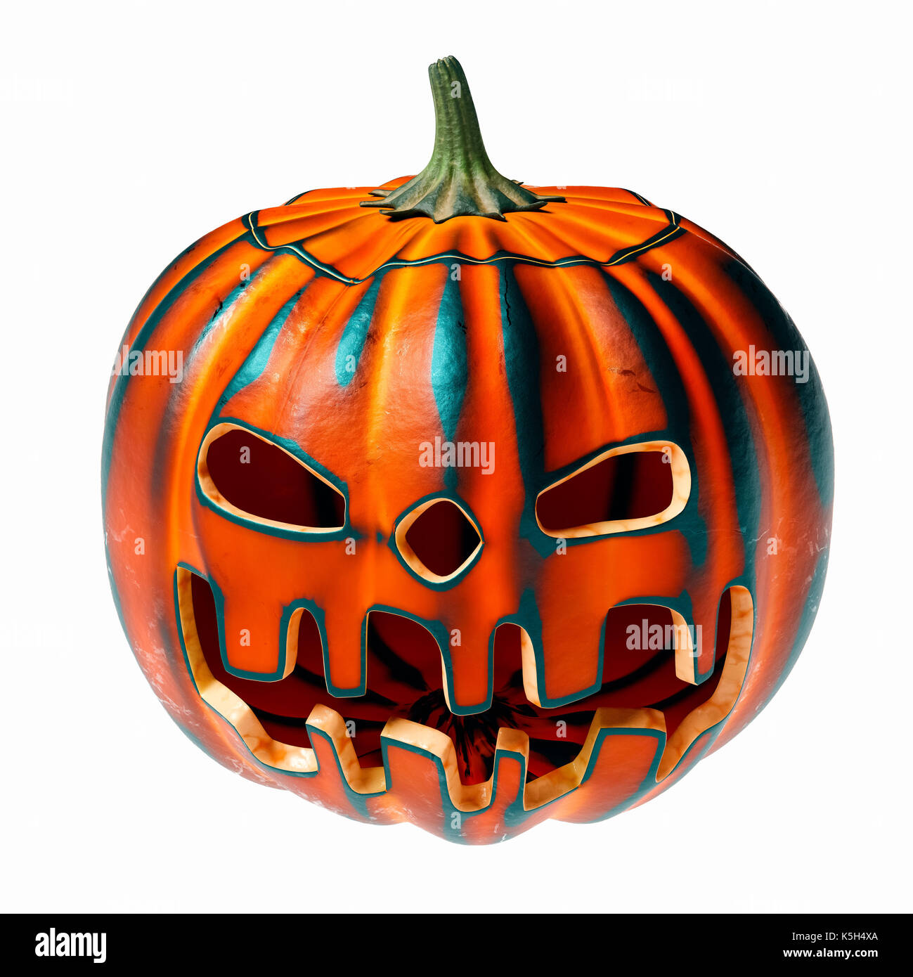 Bruciò scolpito zucca di Halloween, scary face grin Foto Stock