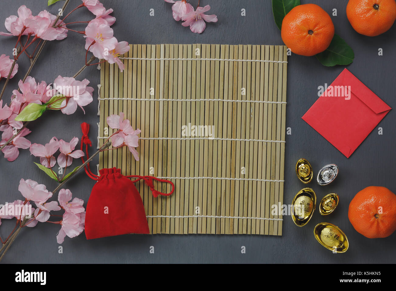Vista superiore della decorazione del nuovo anno cinese. Foto Stock