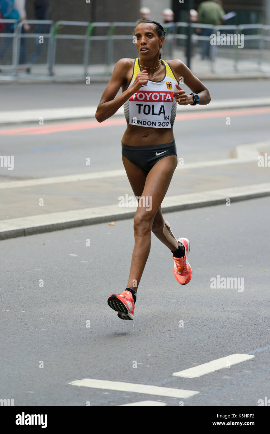 Destino Tola, Germania, 2017 IAAF campionato mondiale femminile alla maratona di Londra, Regno Unito Foto Stock