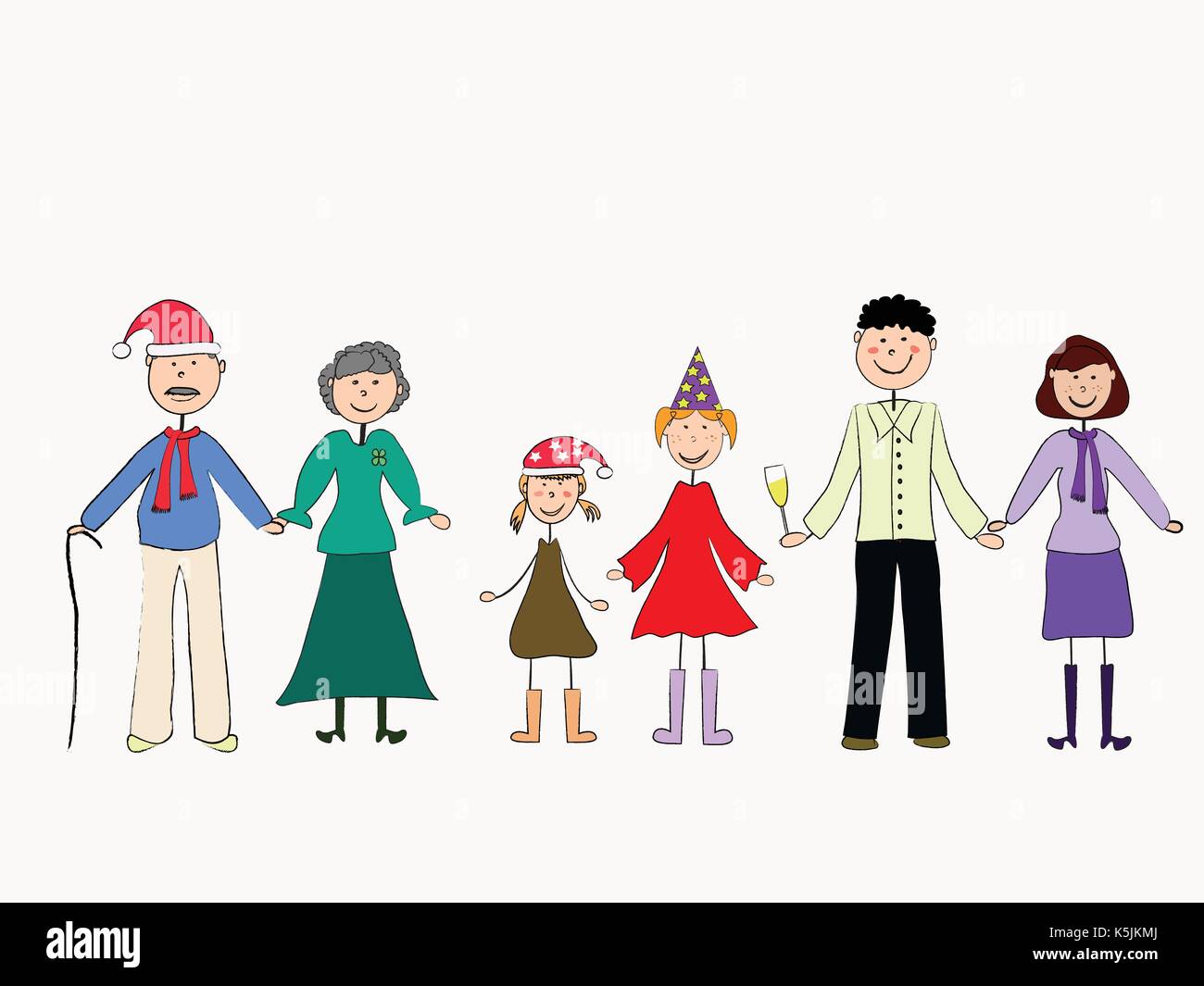 Felice famiglia amichevole festeggia il nuovo anno. Illustrazione Vettoriale