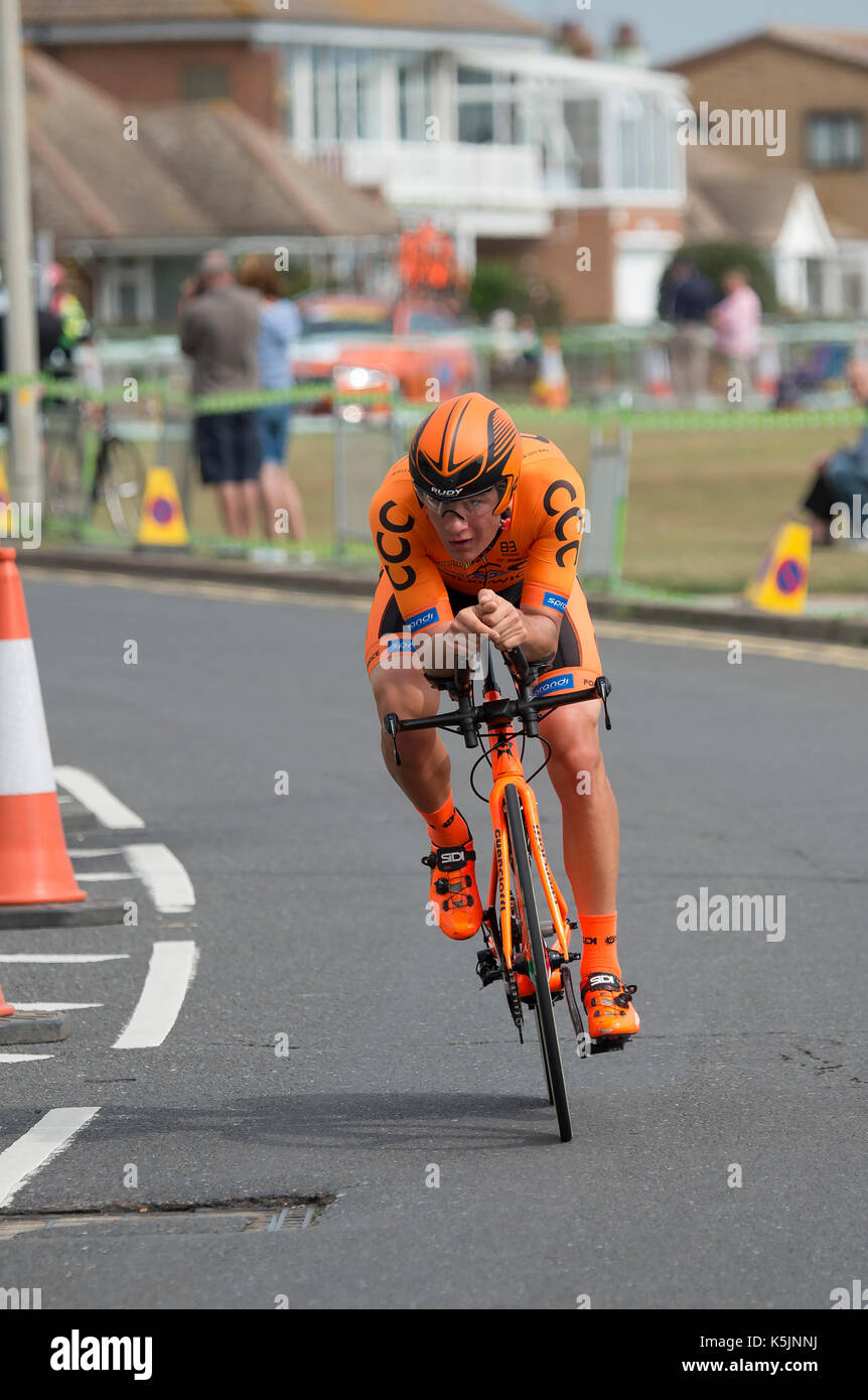 Tour della Gran Bretagna cycle race stage 5 timetrial a Clacton On Sea, Regno Unito Foto Stock