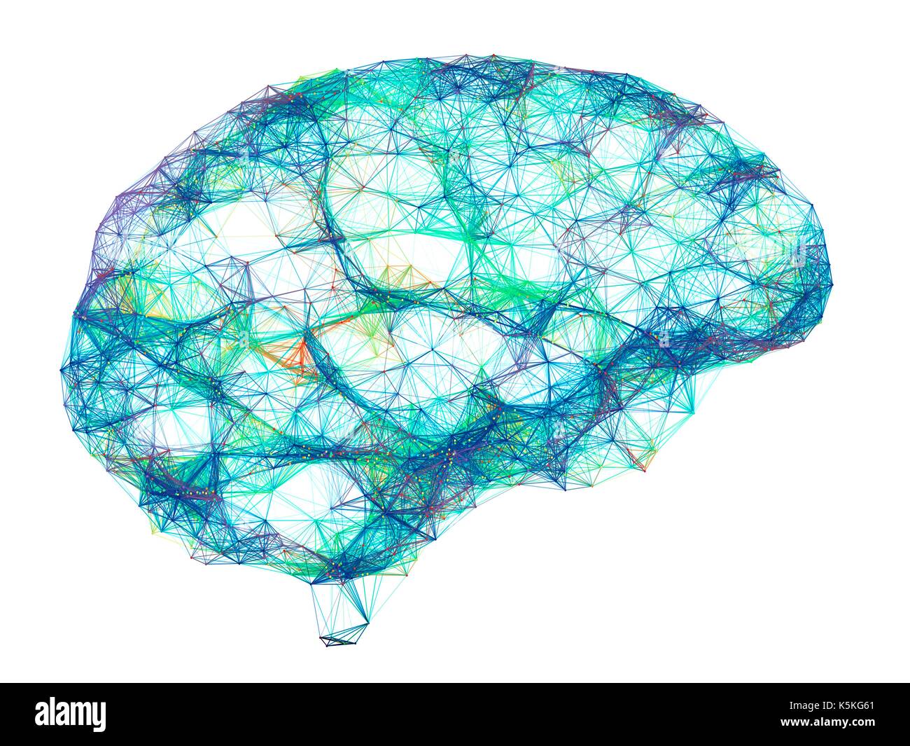 Rete neurale. Computer illustrazione del cervello della rete neurale rappresentato da linee e punti. Una rete neurale è composta di cellule nervose (neuroni). Foto Stock