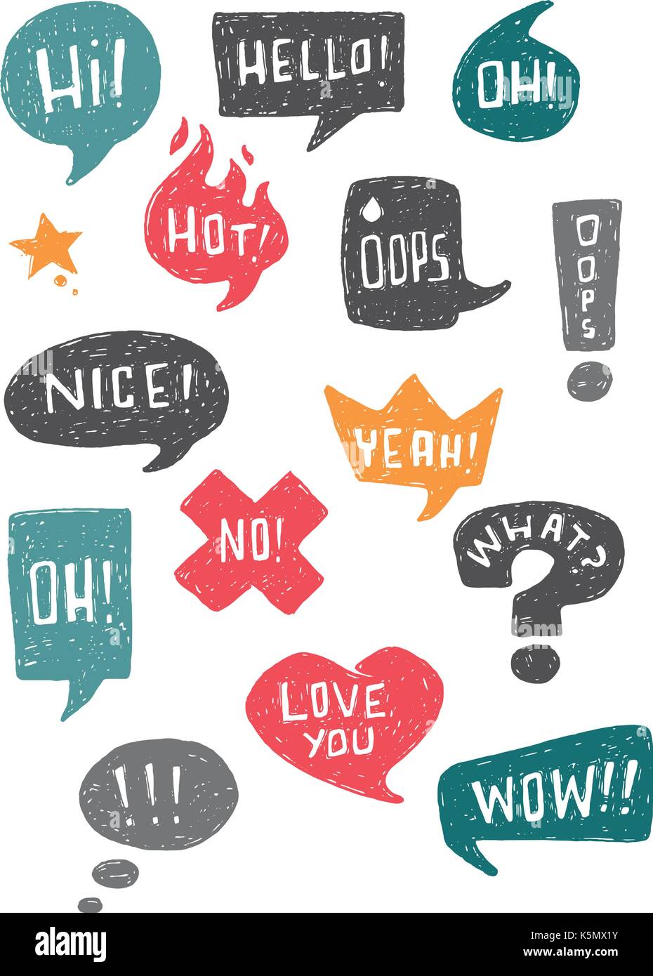 Disegnata a mano illustrazione vettoriale o di disegno a inchiostro del vettore di alcuni fumetti e simboli Illustrazione Vettoriale