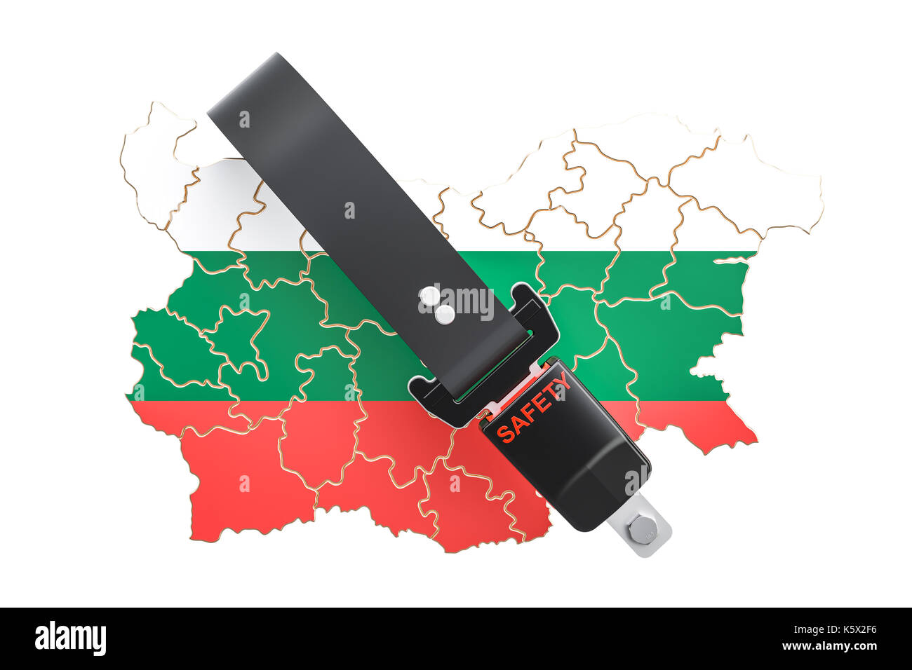 Mappa bulgara con cintura di sicurezza. La sicurezza e proteggere o il concetto di assicurazione, rendering 3D Foto Stock