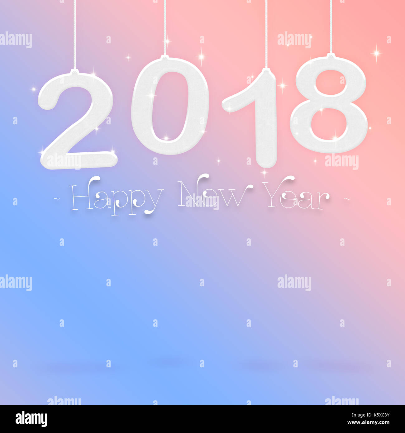 2018 felice anno nuovo colore bianco appeso al rosa pastello gradiente per blue studio camera,hoilday greeting card,mock up per visualizzare o montaggio del prodotto (3 Foto Stock