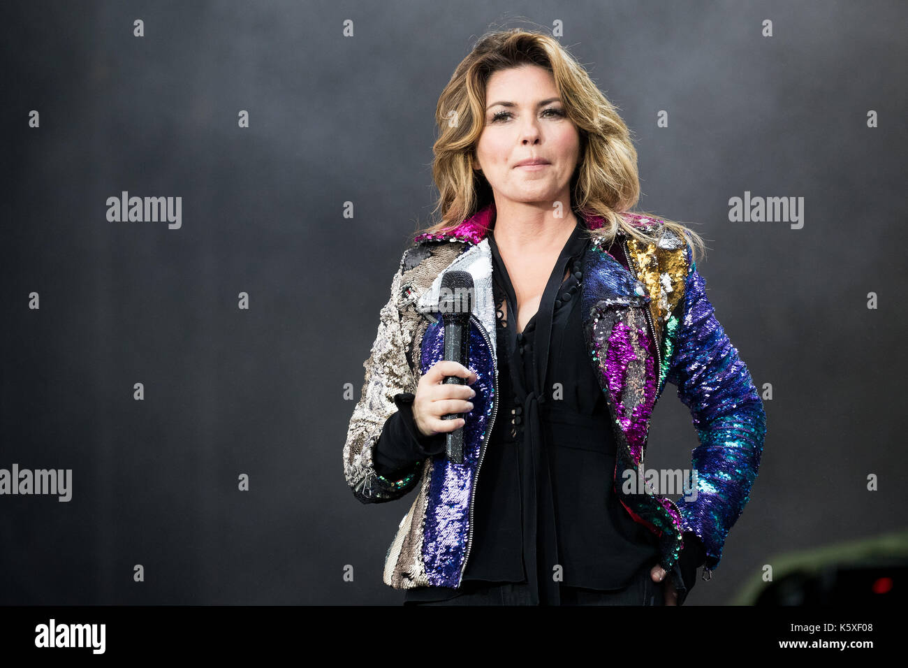 Londra, Inghilterra. 9 settembre 2017, Singer Shania Twain suona per la prima volta in 15 anni nel Regno Unito durante radio 2 Live a Hyde Park 2017 il 10 settembre 2017, Londra. Inghilterra.© Jason Richardson / Alamy Live News Foto Stock