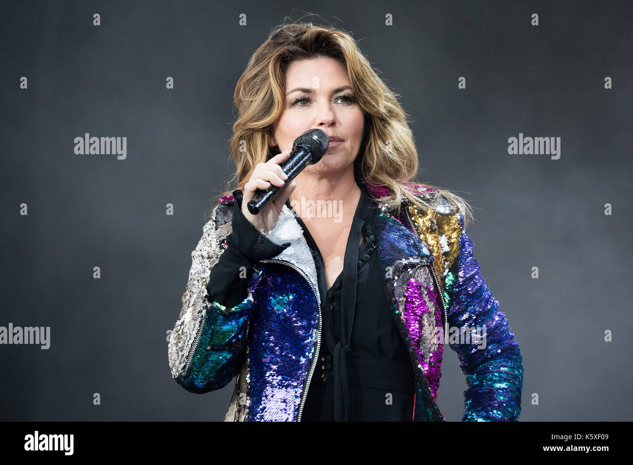 Londra, Inghilterra. 9 settembre 2017, Singer Shania Twain suona per la prima volta in 15 anni nel Regno Unito durante radio 2 Live a Hyde Park 2017 il 10 settembre 2017, Londra. Inghilterra.© Jason Richardson / Alamy Live News Foto Stock