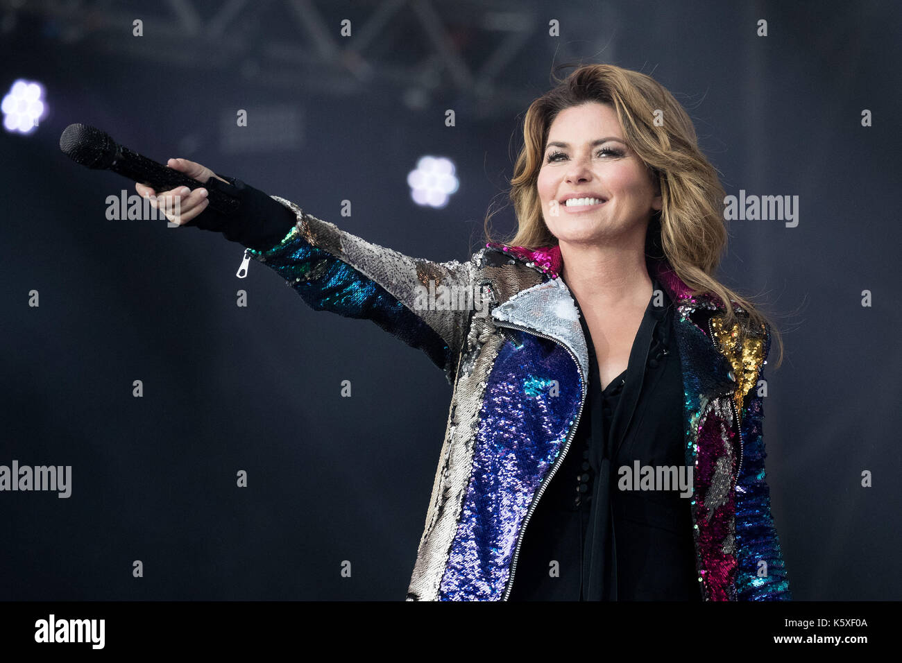 Londra, Inghilterra. 9 settembre 2017, Singer Shania Twain suona per la prima volta in 15 anni nel Regno Unito durante radio 2 Live a Hyde Park 2017 il 10 settembre 2017, Londra. Inghilterra.© Jason Richardson / Alamy Live News Foto Stock