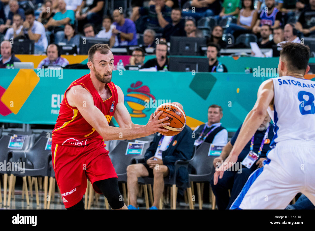 5 settembre 2017: nikola pavlicevic #7 (MNE) durante la fiba Eurobasket 2017 - gruppo c, gioco tra repubblica ceca e Montenegro presso la sala polivalente, Cluj - Napoca, Romania rou. foto: cronos Foto Stock