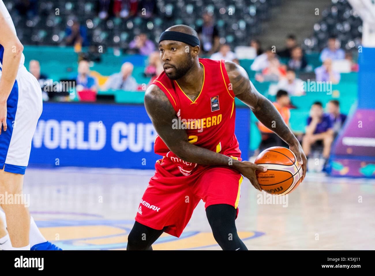 5 settembre 2017: tyrese riso #2 (MNE) durante la fiba Eurobasket 2017 - gruppo c, gioco tra repubblica ceca e Montenegro presso la sala polivalente, Cluj - Napoca, Romania rou. foto: cronos Foto Stock