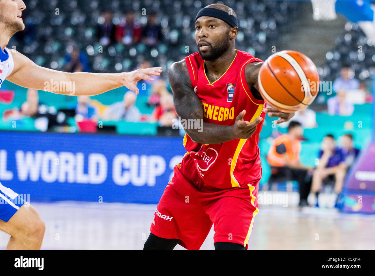 5 settembre 2017: tyrese riso #2 (MNE) durante la fiba Eurobasket 2017 - gruppo c, gioco tra repubblica ceca e Montenegro presso la sala polivalente, Cluj - Napoca, Romania rou. foto: cronos Foto Stock