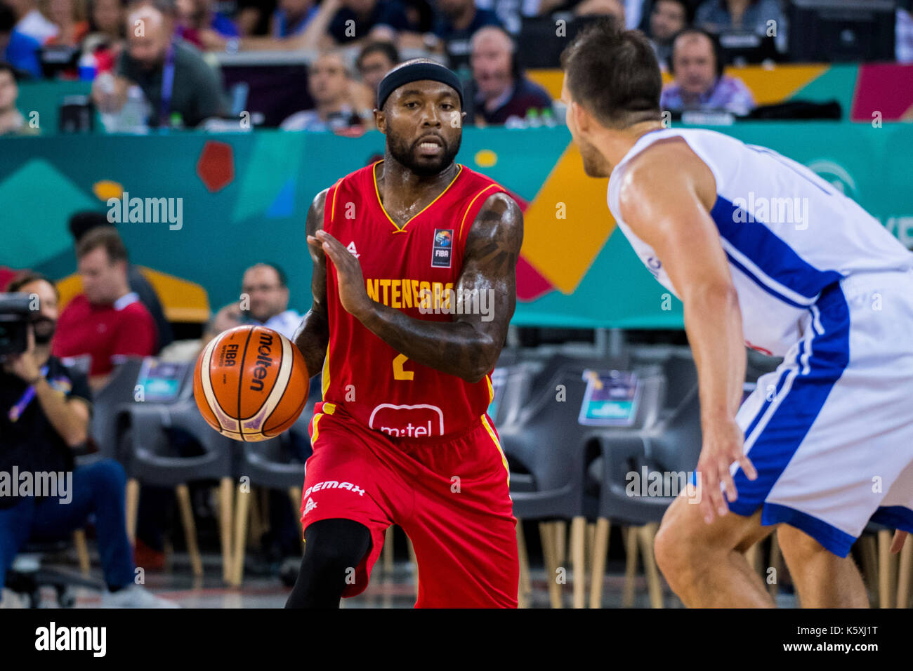 5 settembre 2017: tyrese riso #2 (MNE) durante la fiba Eurobasket 2017 - gruppo c, gioco tra repubblica ceca e Montenegro presso la sala polivalente, Cluj - Napoca, Romania rou. foto: cronos Foto Stock