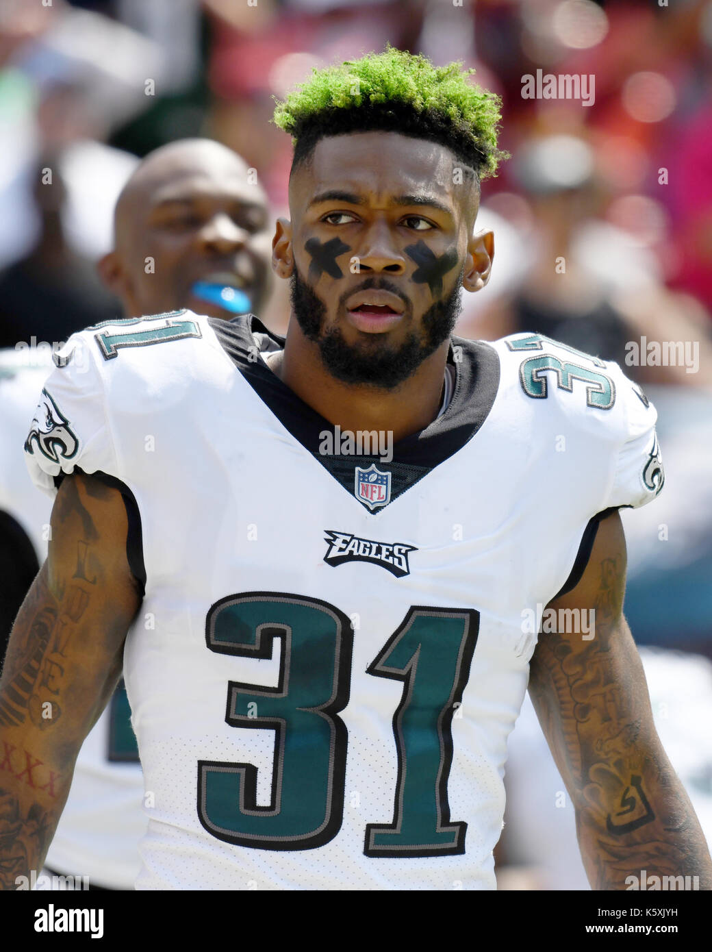 Philadelphia Eagles Cornerback Jalen Mills (31) prima del gioco contro Washington Redskins presso FedEx Field a Landover, Maryland, domenica 10 settembre 2017. Credito: Ron Sachs/CNP /MediaPunch Foto Stock