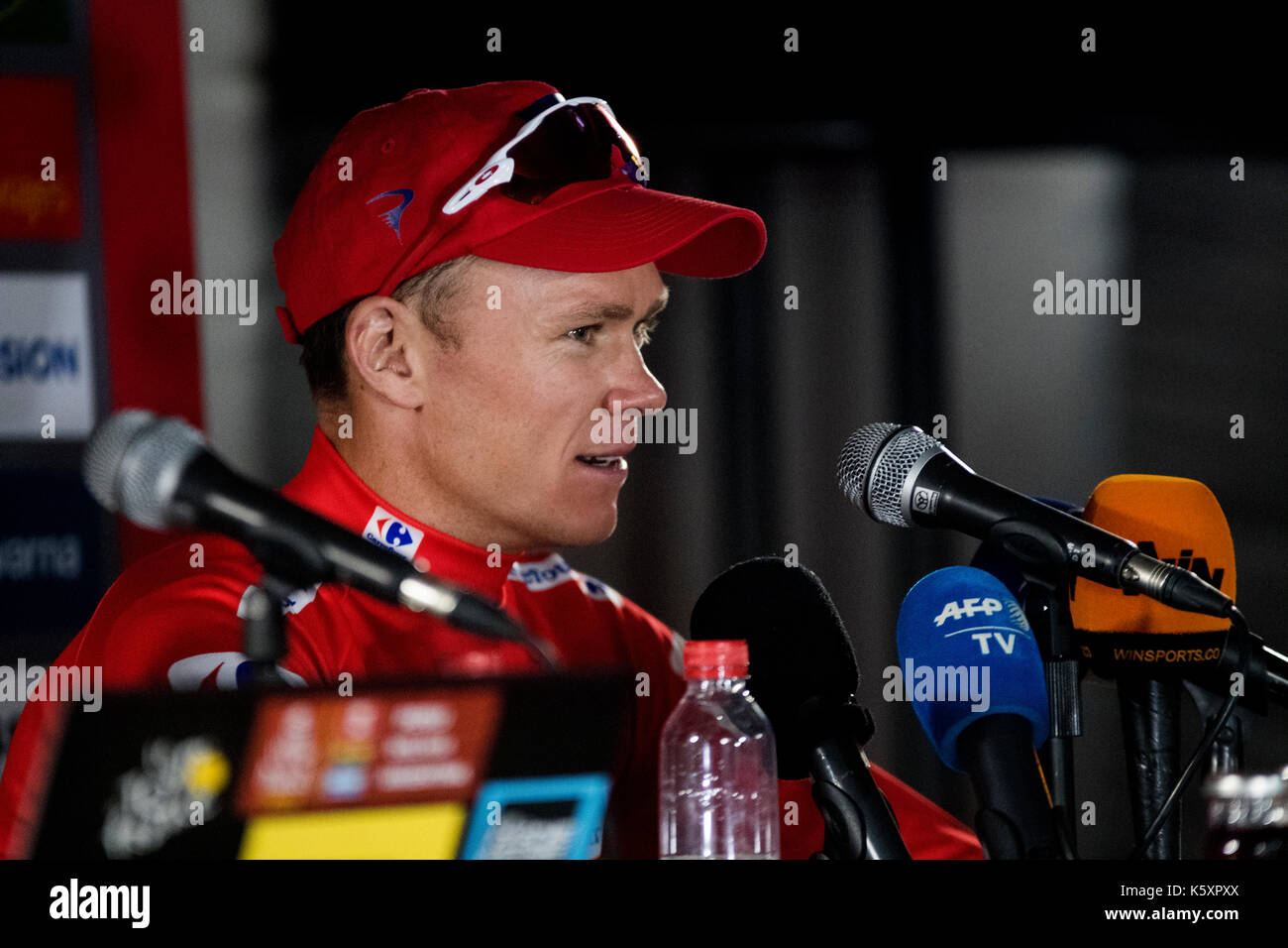 Madrid, Spagna. 10 Settembre, 2017. Chris Froome (Team Sky) alla conferenza stampa del Tour della Spagna (Vuelta a España) tra Madrid e Madrid il 10 settembre 2017 a Madrid, Spagna. ©David Gato/Alamy Live News Foto Stock