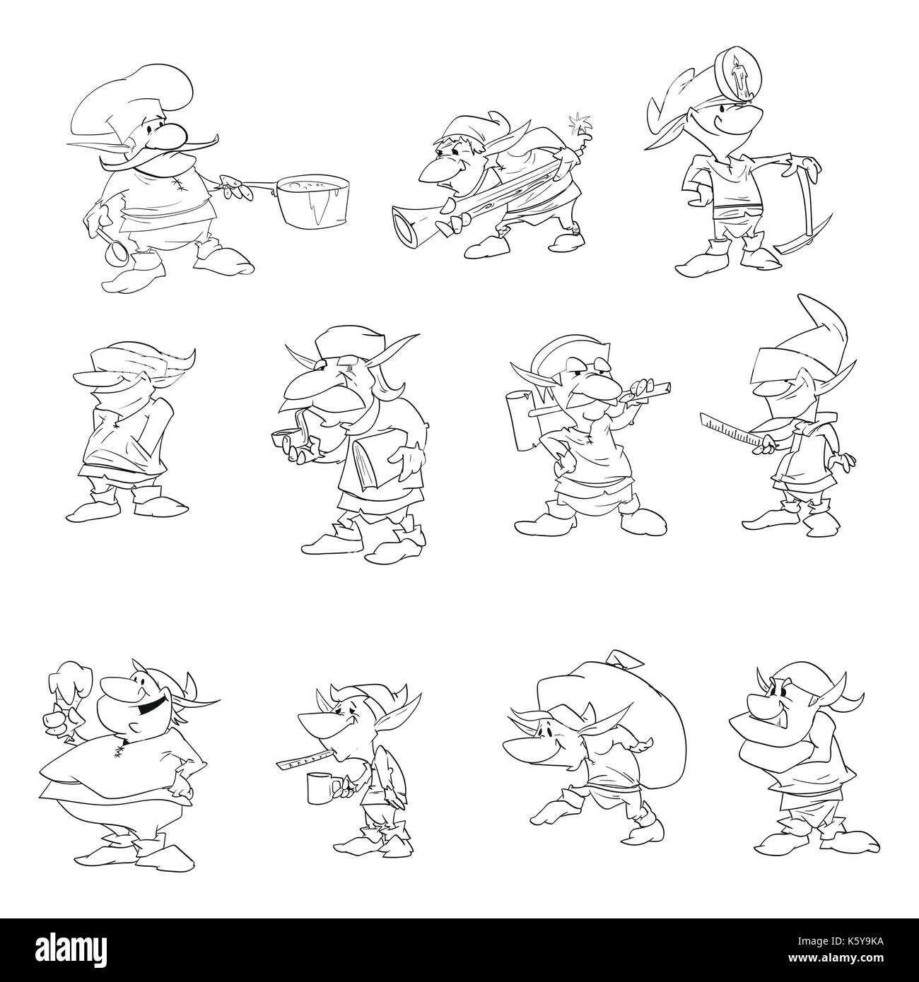 Vector nani, gli gnomi o elfi di Natale schizzo illustrazioni Illustrazione Vettoriale