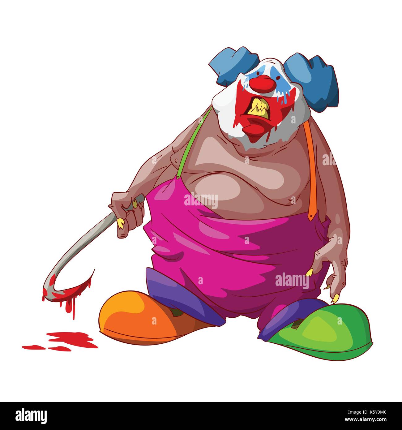 Colorata illustrazione vettoriale di un cartoon spaventoso, male clown Illustrazione Vettoriale