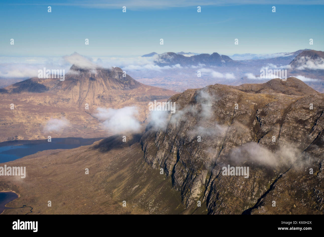 Vista dalla cima del Fiddler, Sgurr un Fhidhleir, Assynt, North West Highlands scozzesi, Scotland, Regno Unito Foto Stock