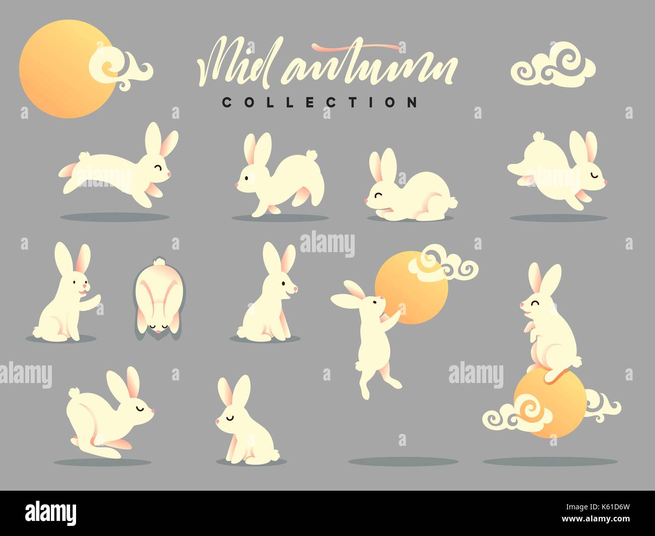 Set di coniglio felice illustrazione. festival di metà autunno. Illustrazione Vettoriale