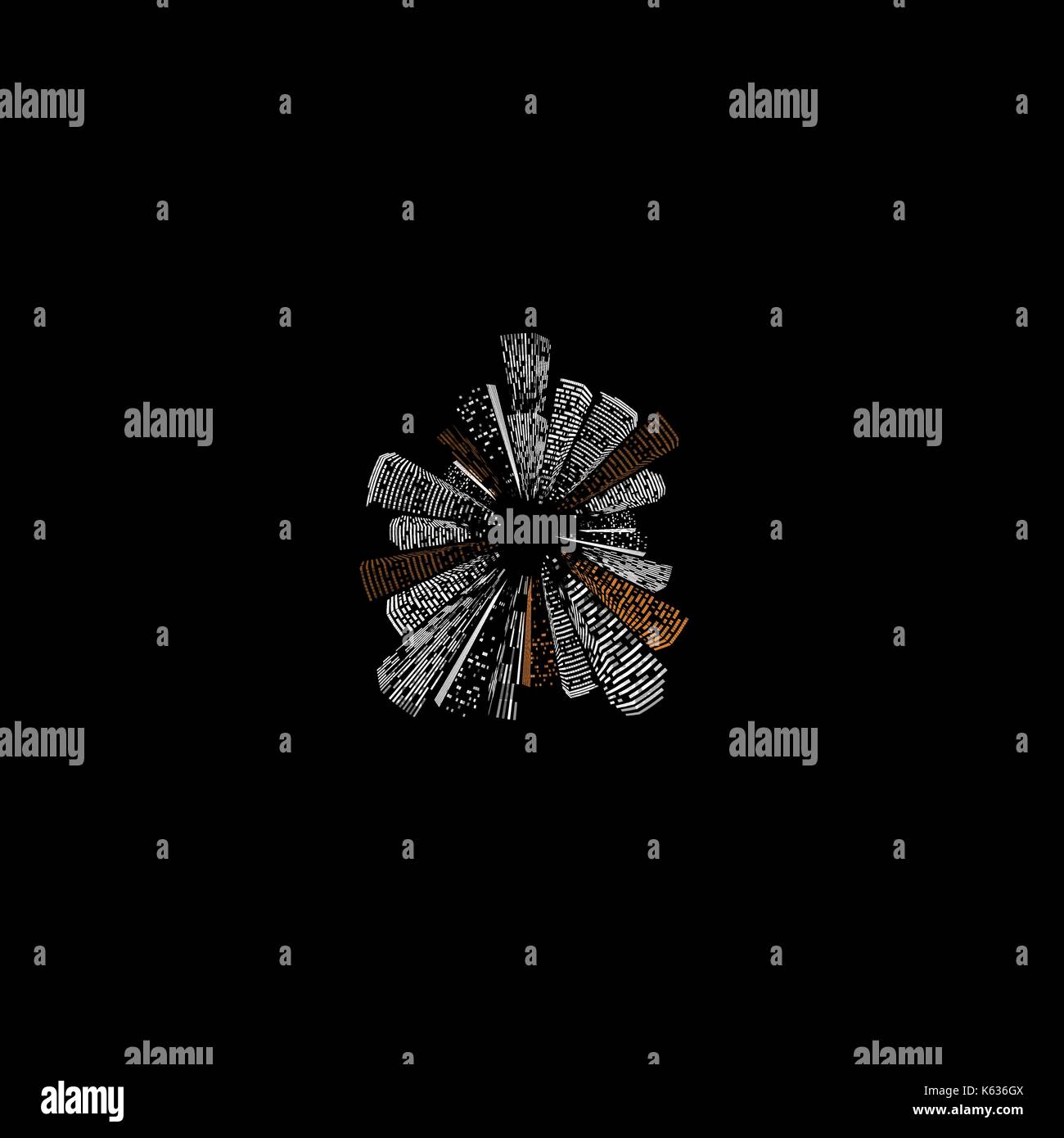 Nero isolato geometrico astratto Big city illustrazione vettoriale. notte città moderna costruzione di silhouette, grattacielo telaio. Illustrazione Vettoriale