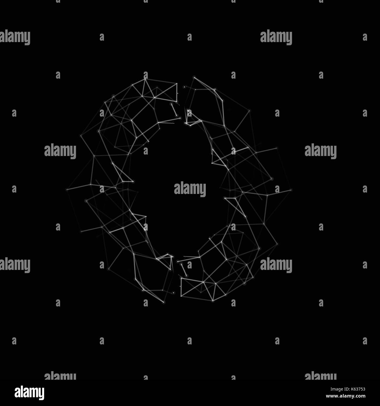 Abstract puntini bianchi e linee la tecnologia grid rumore visualizzazione. immagine del vetro rotto o finestra infranta, crack, foro su sfondo nero. illustrazione vettoriale. Illustrazione Vettoriale