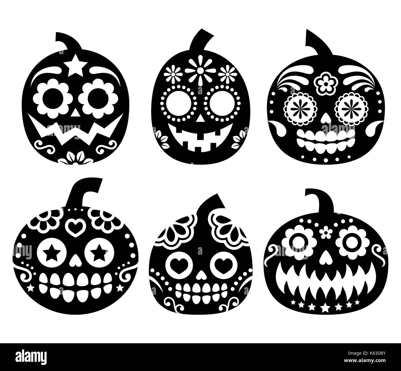 Zucca di Halloween vettore desgin - zucchero messicano stile cranio, dia de los Muertos decorazione Illustrazione Vettoriale